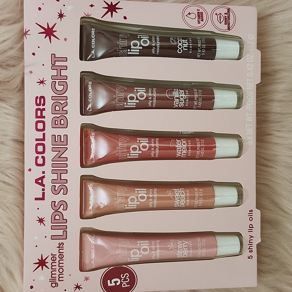 Brand New L.A.COLORS GLIMMER MOMENTS LIPS SHINE BRIGHT-5CT